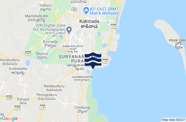Mapa de mareas Kākināda, India