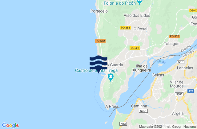 Mapa de mareas La Guardia, Portugal