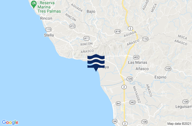 Mapa de mareas La Playa, Puerto Rico