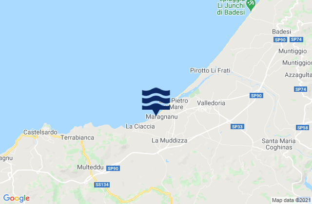 Mapa de mareas Laerru, Italy