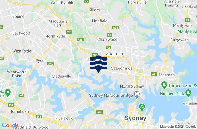 Mapa de mareas Lane Cove, Australia