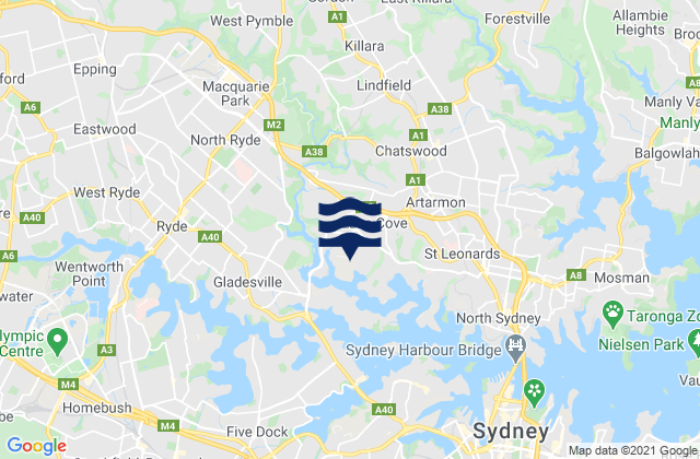 Mapa de mareas Lane Cove North, Australia