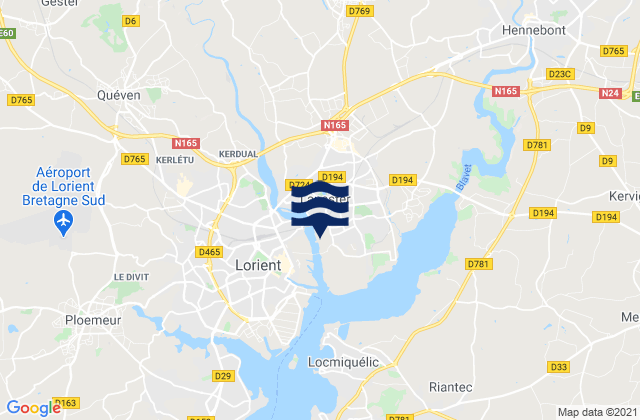 Mapa de mareas Lanester, France