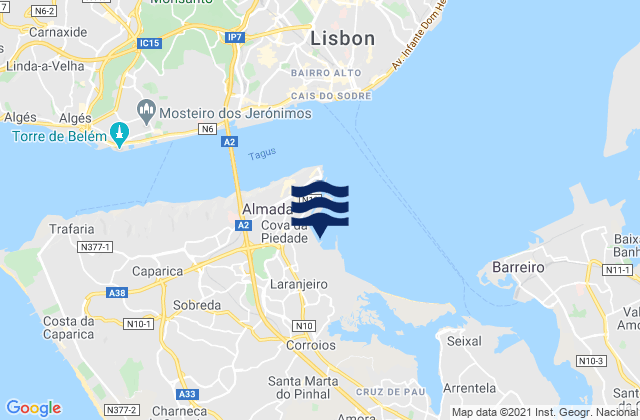 Mapa de mareas Laranjeiro, Portugal