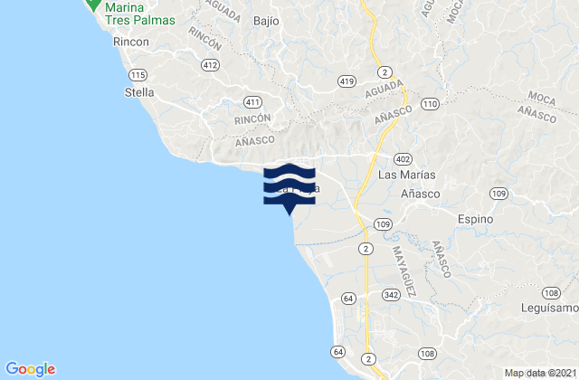 Mapa de mareas Las Marias, Puerto Rico
