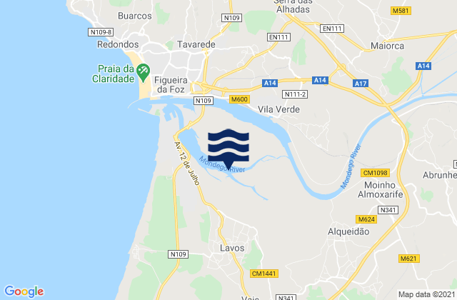 Mapa de mareas Lavos, Portugal