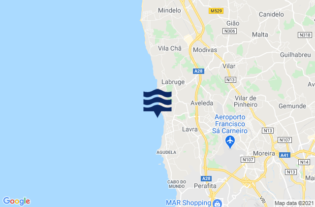 Mapa de mareas Lavra, Portugal