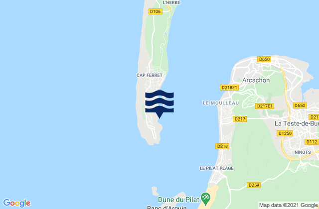 Mapa de mareas Le Cap-Ferret, France