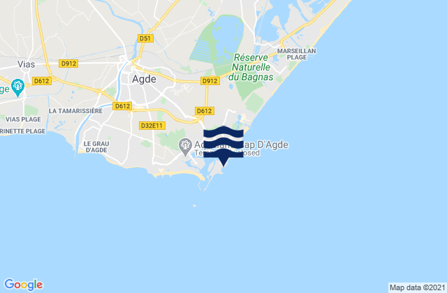Mapa de mareas Le Cap d'Agde, France