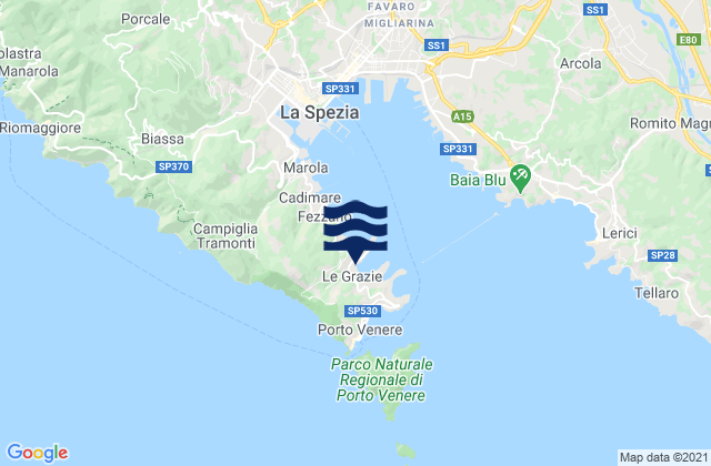 Mapa de mareas Le Grazie, Italy