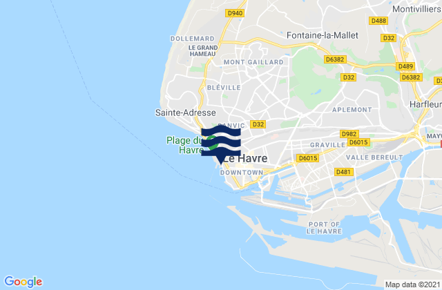Mapa de mareas Le Havre Beach, France