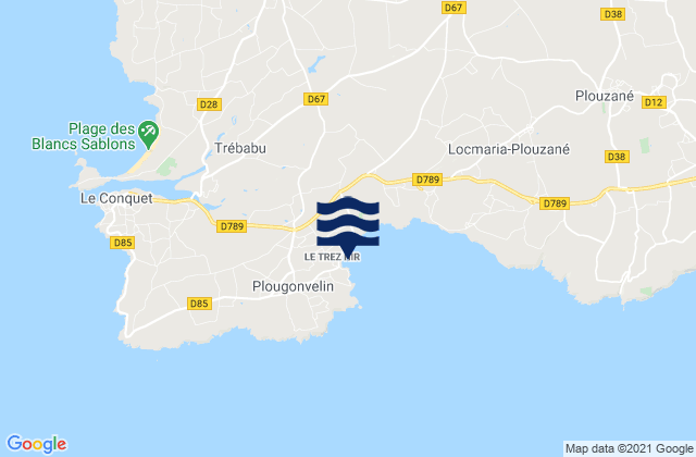 Mapa de mareas Le Trez Hir, France
