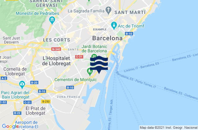 Mapa de mareas Les Corts, Spain