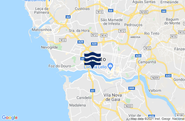 Mapa de mareas Leça do Bailio, Portugal