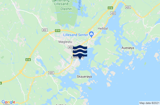 Mapa de mareas Lillesand, Norway