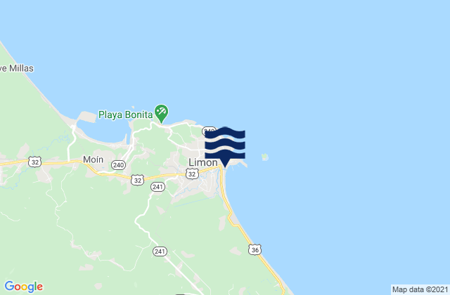 Mapa de mareas Limón, Costa Rica