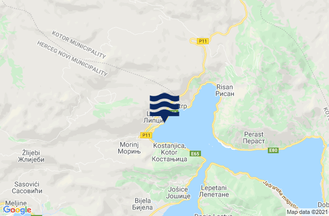 Mapa de mareas Lipci, Montenegro