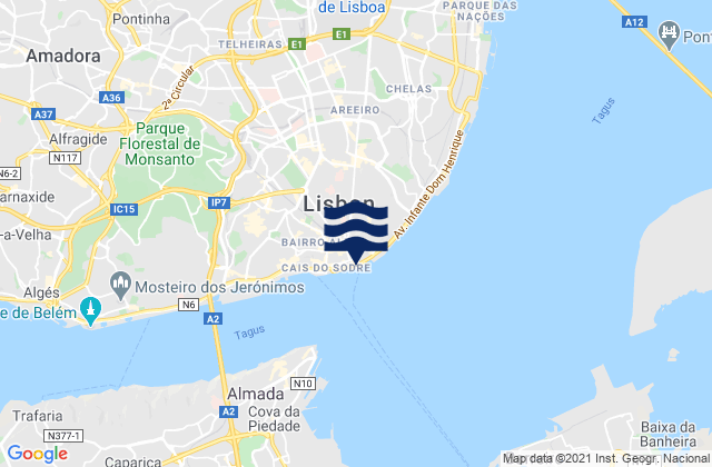 Mapa de mareas Lisboa, Portugal