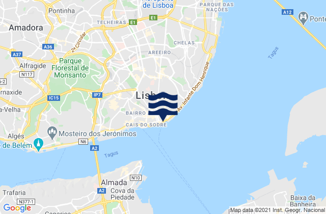 Mapa de mareas Lisbon, Portugal