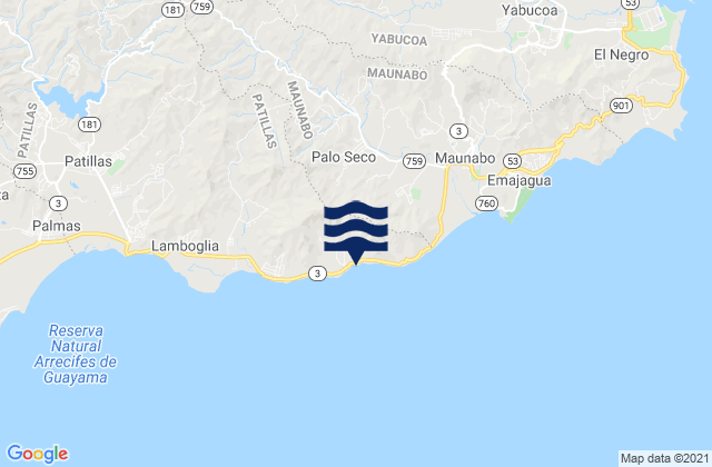 Mapa de mareas Lizas Barrio, Puerto Rico