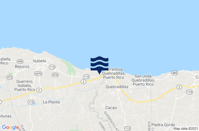Mapa de mareas Llanadas Barrio, Puerto Rico