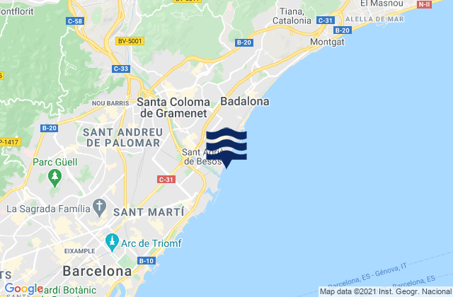 Mapa de mareas Llefià, Spain