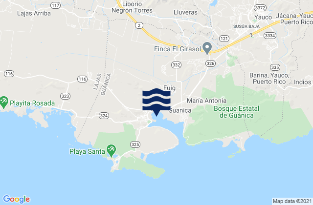 Mapa de mareas Lluveras, Puerto Rico