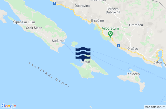 Mapa de mareas Lopud, Croatia