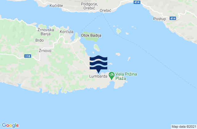 Mapa de mareas Lumbarda, Croatia