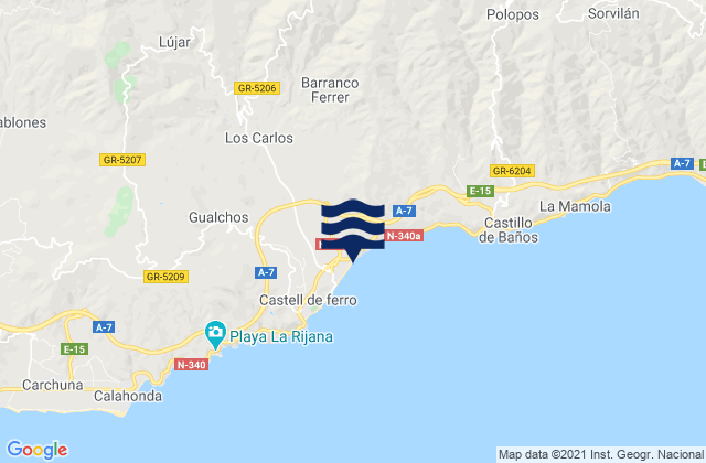 Mapa de mareas Lújar, Spain
