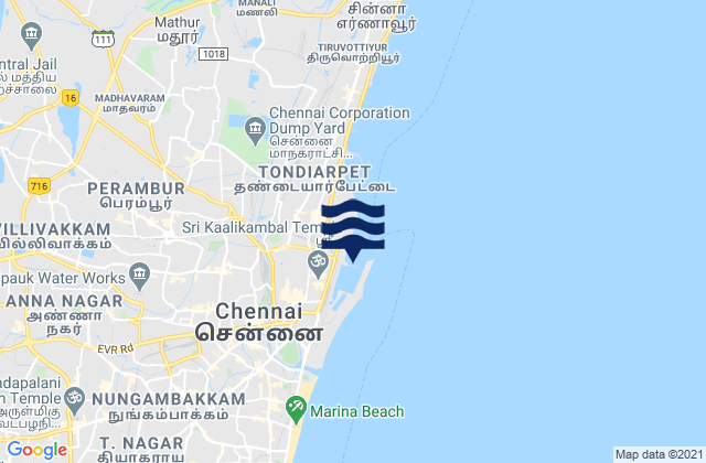 Mapa de mareas Madras, India