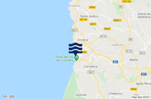 Mapa de mareas Mafra, Portugal