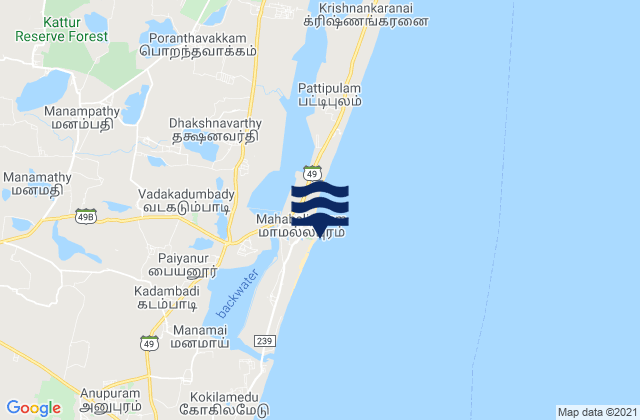 Mapa de mareas Mahabalipuram (Shore Temple), India