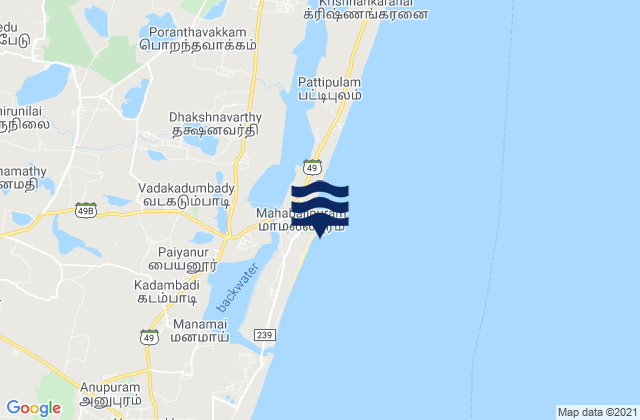 Mapa de mareas Mahabalipuram Shore Temple, India