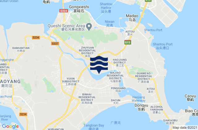 Mapa de mareas Majiao, China