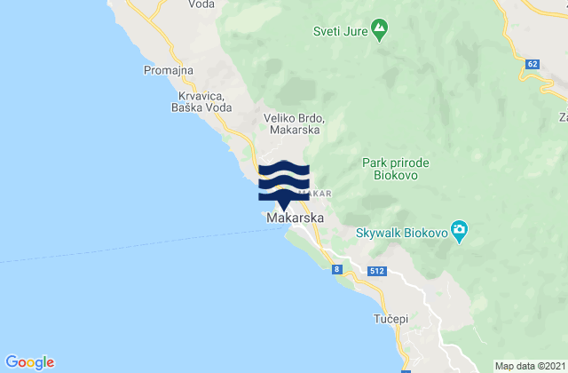 Mapa de mareas Makarska, Croatia
