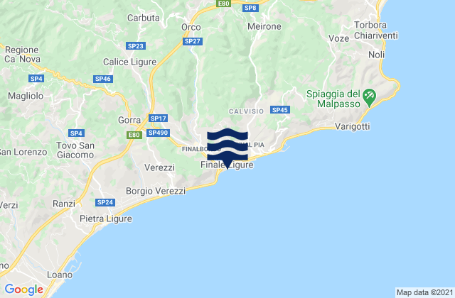 Mapa de mareas Mallare, Italy