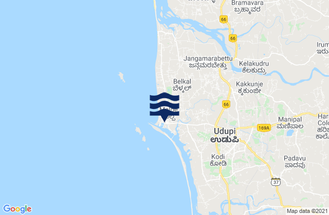 Mapa de mareas Malpe, India