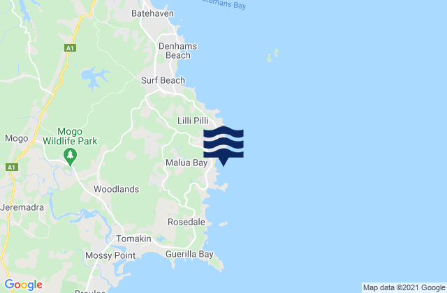Mapa de mareas Malua Bay, Australia