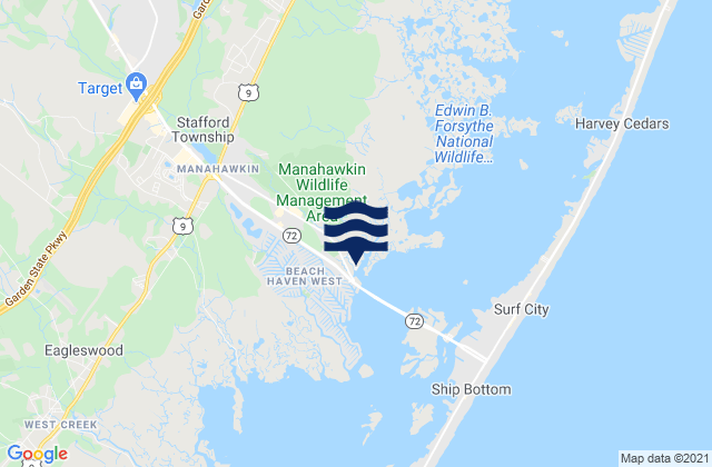 Mapa de mareas Manahawkin, United States