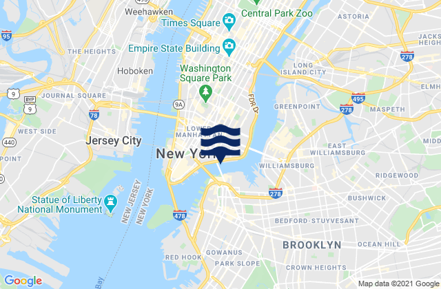 Mapa de mareas Manhattan Bridge East of, United States