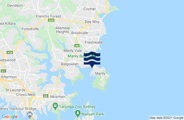 Mapa de mareas Manly Beach, Australia