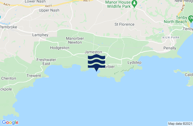Mapa de mareas Manorbier Bay Beach, United Kingdom