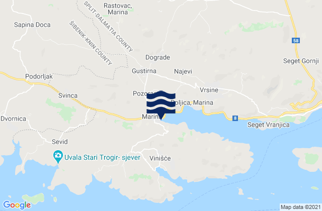 Mapa de mareas Marina, Croatia