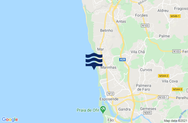 Mapa de mareas Marinhas, Portugal