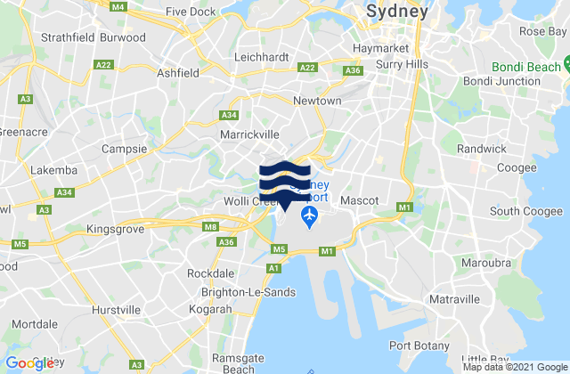 Mapa de mareas Marrickville, Australia