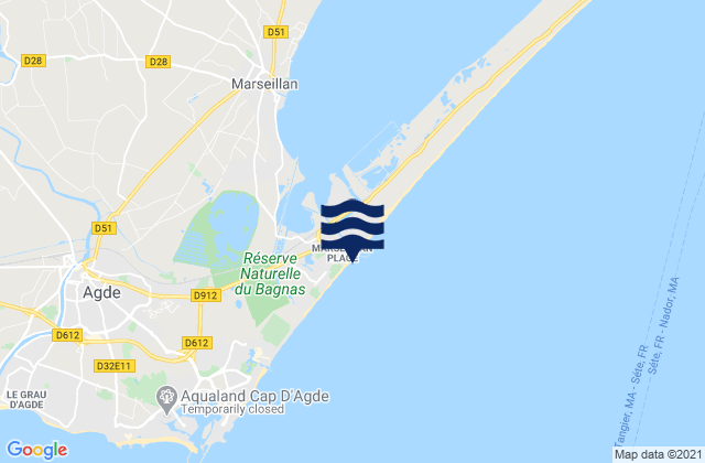 Mapa de mareas Marseillan Plage, France