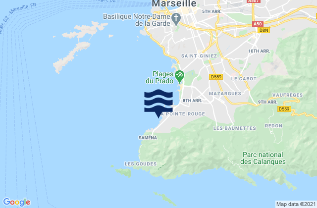 Mapa de mareas Marseille - Colombet, France