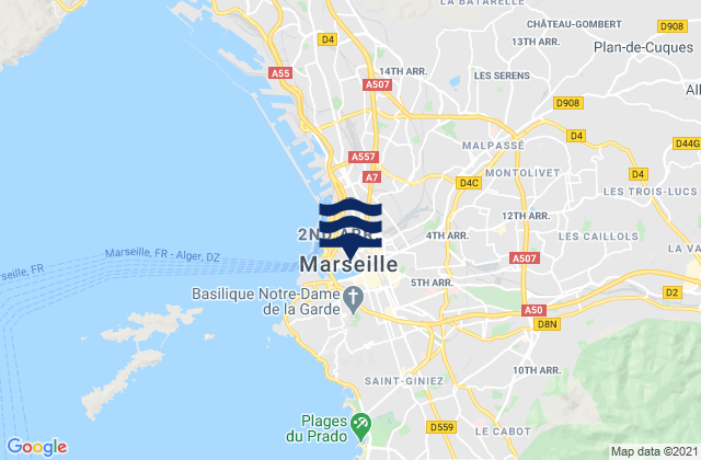Mapa de mareas Marseille 02, France