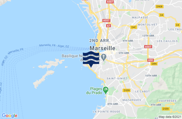Mapa de mareas Marseille 07, France